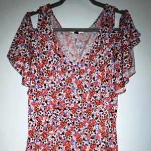 MSK Cold Shoulder Red Purple Floral Print Dress Size XL